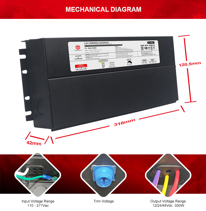 Pilote LED 12 V 300 W.